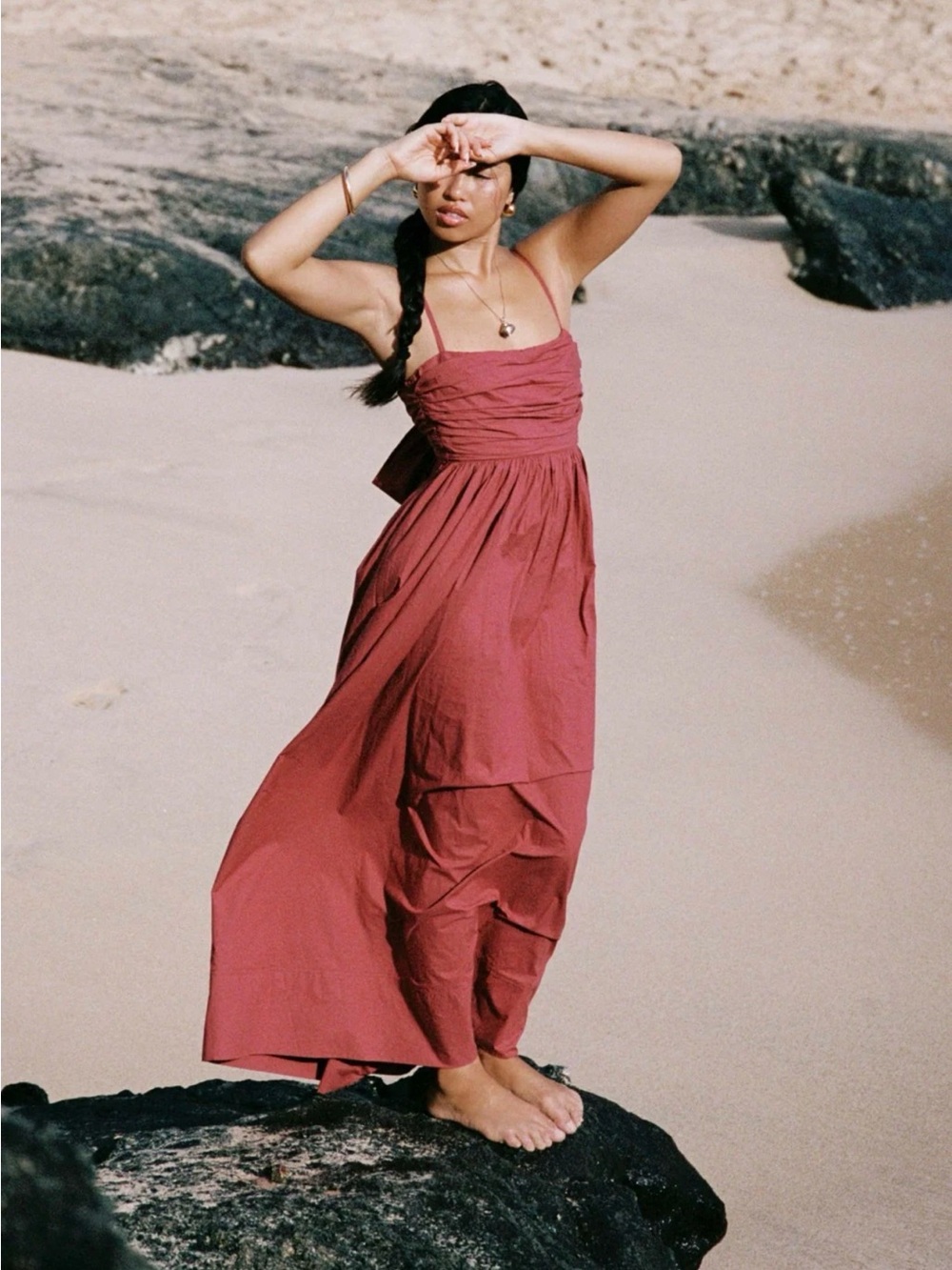 Shore Courtney Tie Bow Back Mauve Pink Cotton Maxi Dress XSmall